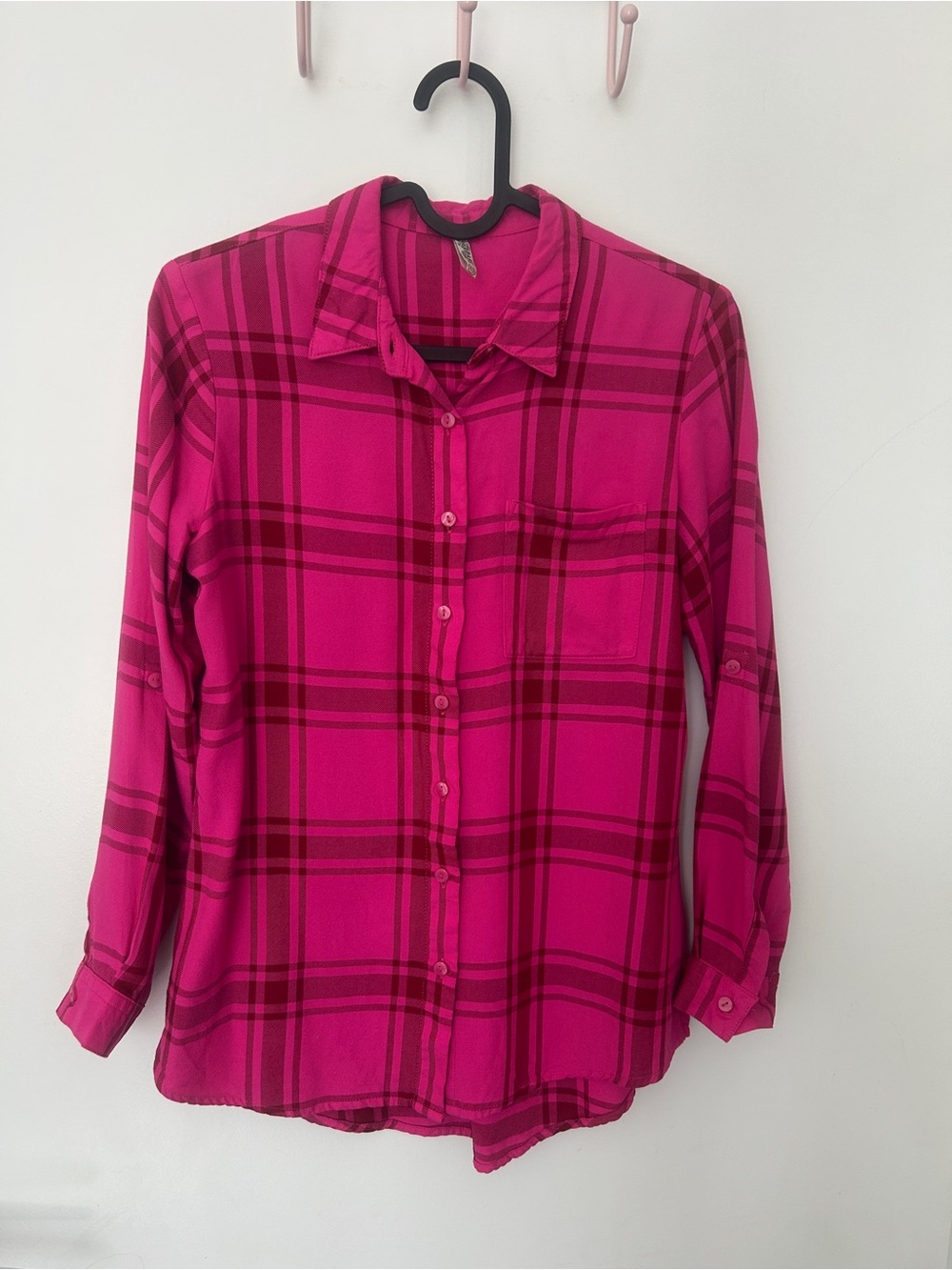 Bare Denim Hot Pink Plaid Flannel Button Down Shirt / XS Y2K Fuchsia Barbiecore